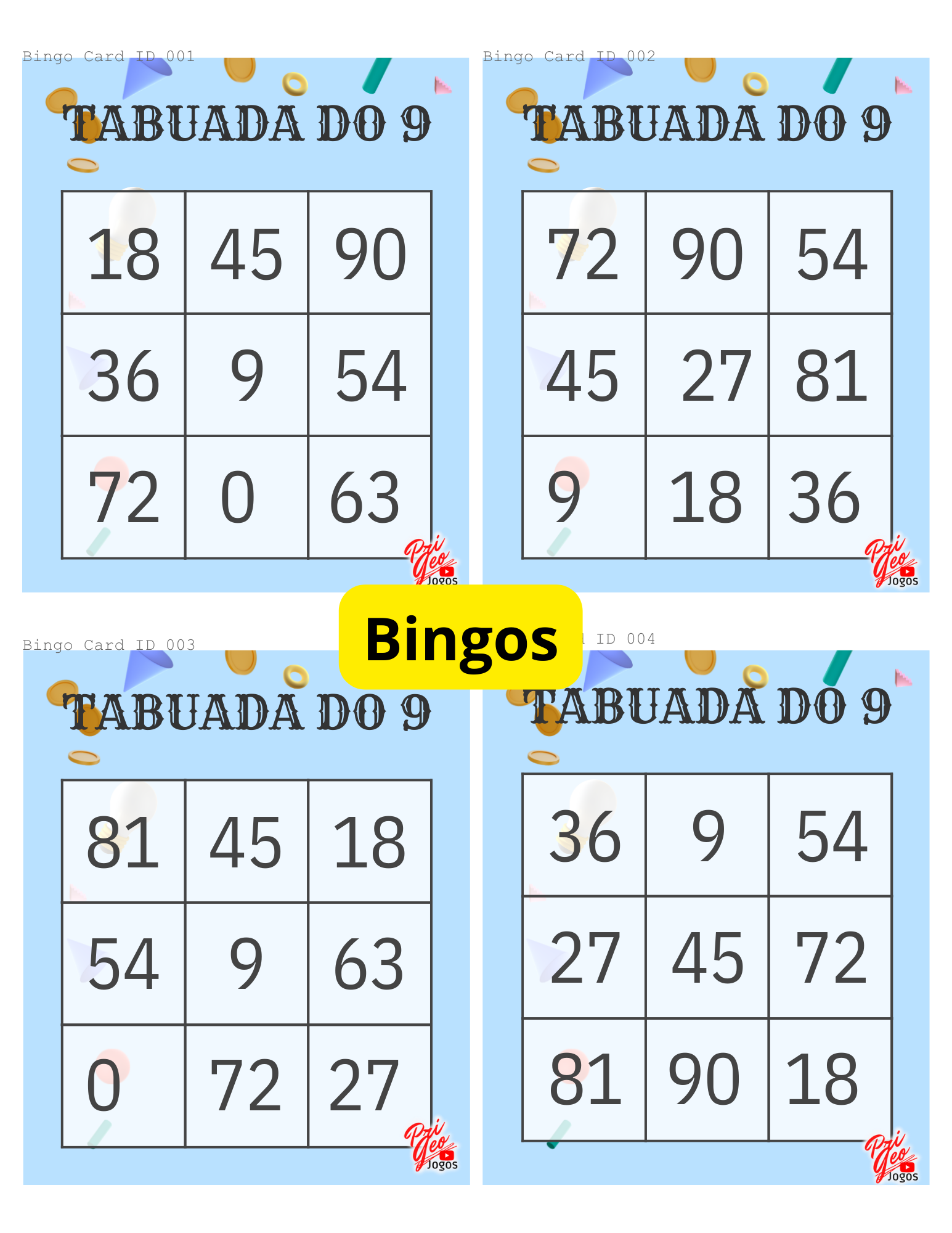 17-Bingo tabuada do 9